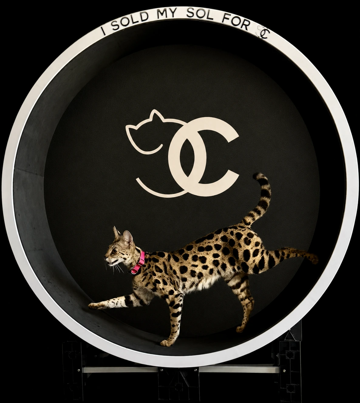Porsche, a SavCats Savannah cat, running on her indoor exercise wheel